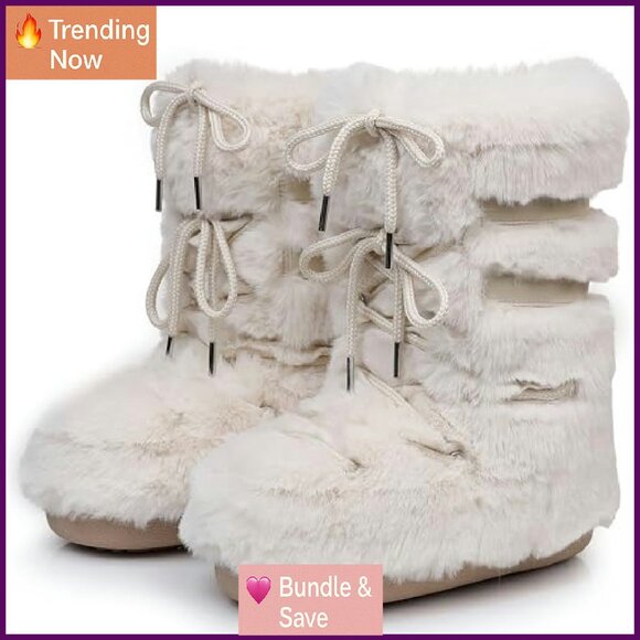 Faux Fur Snow Boots Mid-Calf Winter Boots Women's Size 8 - Picture 2 of 8